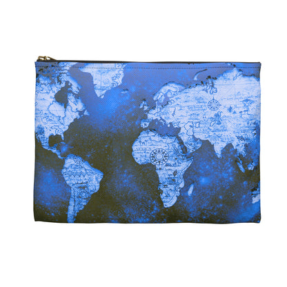 Blue World Map Accessory Pouch