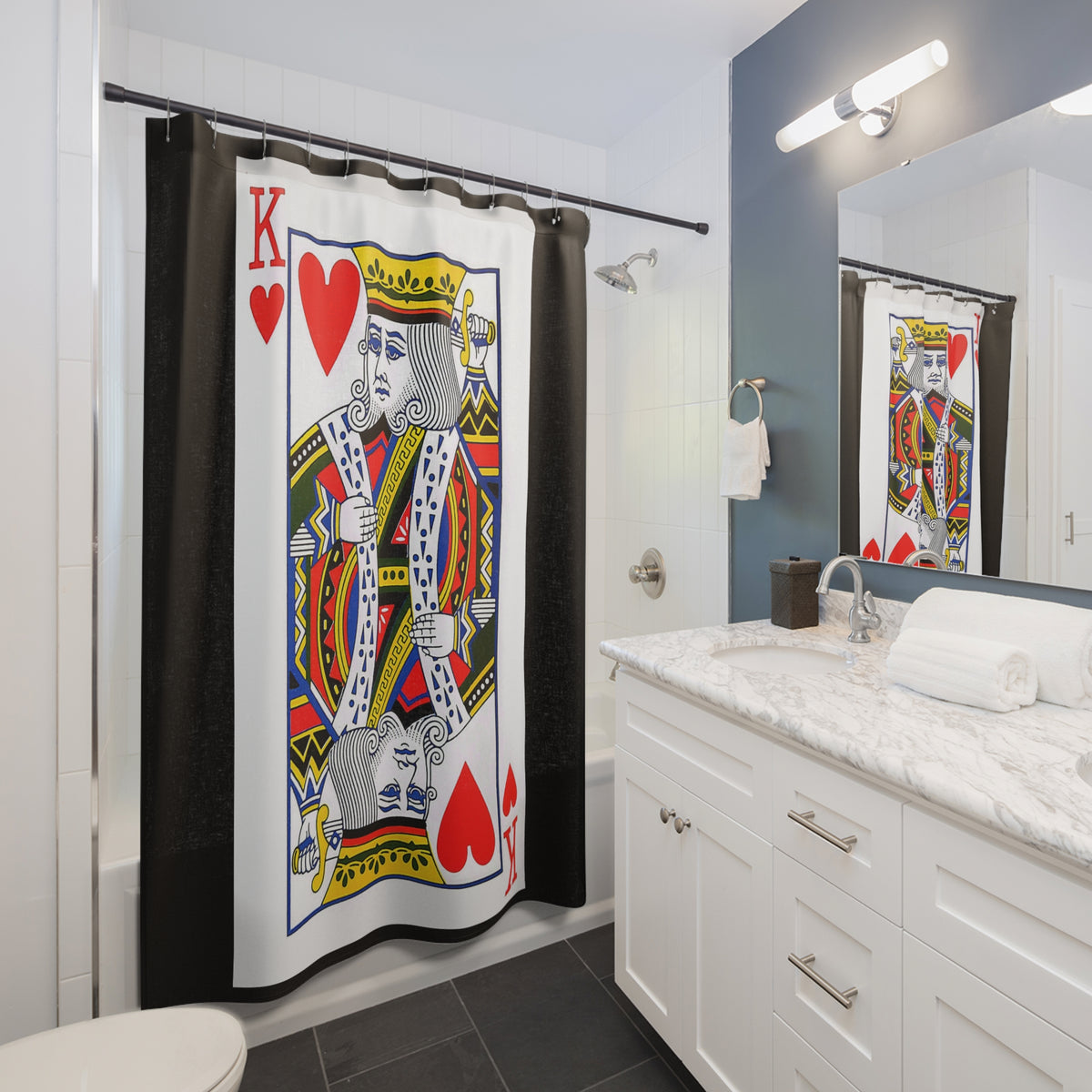 King of Hearts Playing Card - Shower Curtain - Black