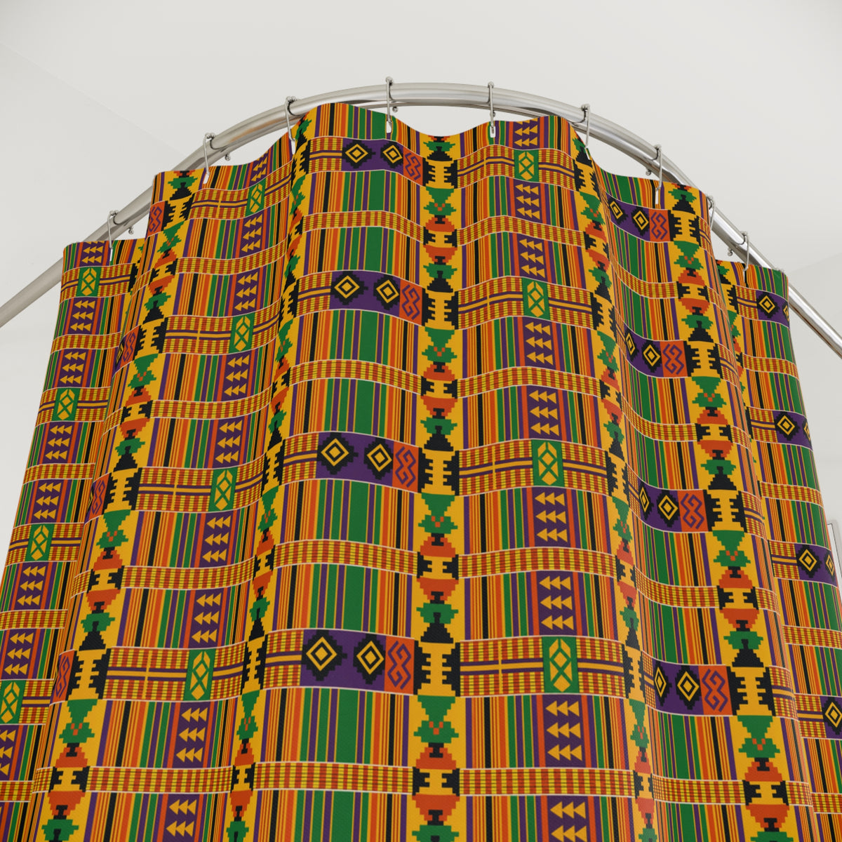 Kente Pattern Shower Curtain — Vibrant African-Inspired Bath Decor