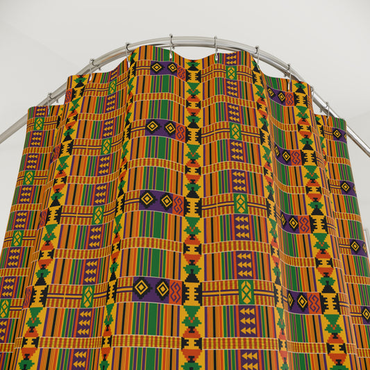 Kente Pattern Shower Curtain — Vibrant African-Inspired Bath Decor
