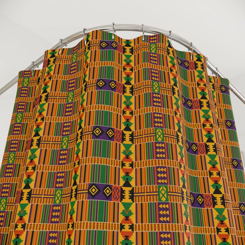 Kente Pattern Shower Curtain — Vibrant African-Inspired Bath Decor