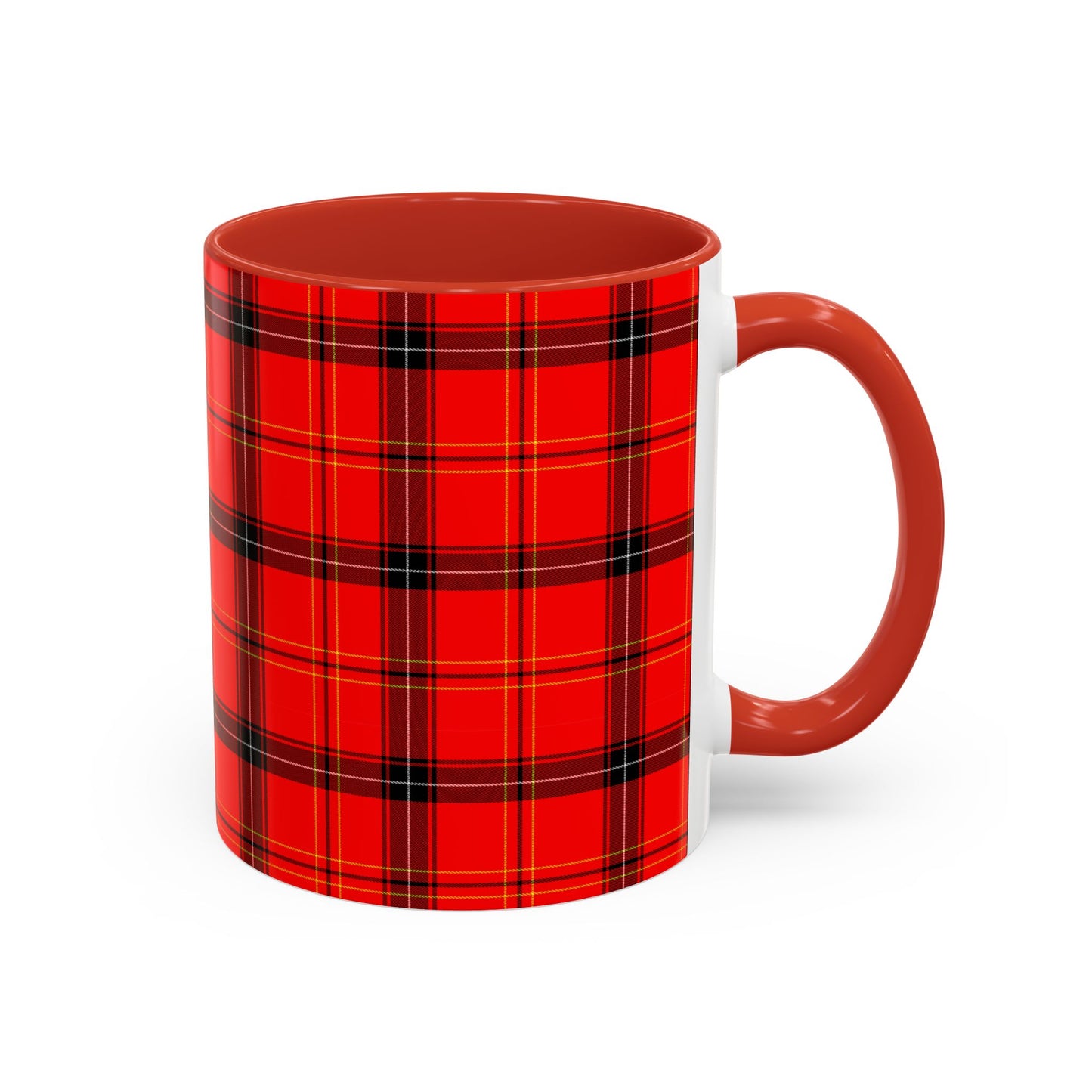 Red Plaid Pattern Accent Coffee Mug (11, 15oz)