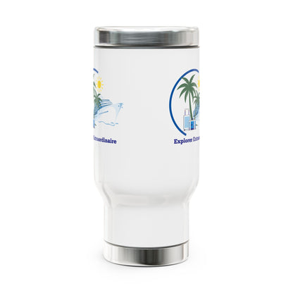 Explorer Extraordinaire Stainless Steel Travel Mug with Handle, 14oz - Blue Luggage