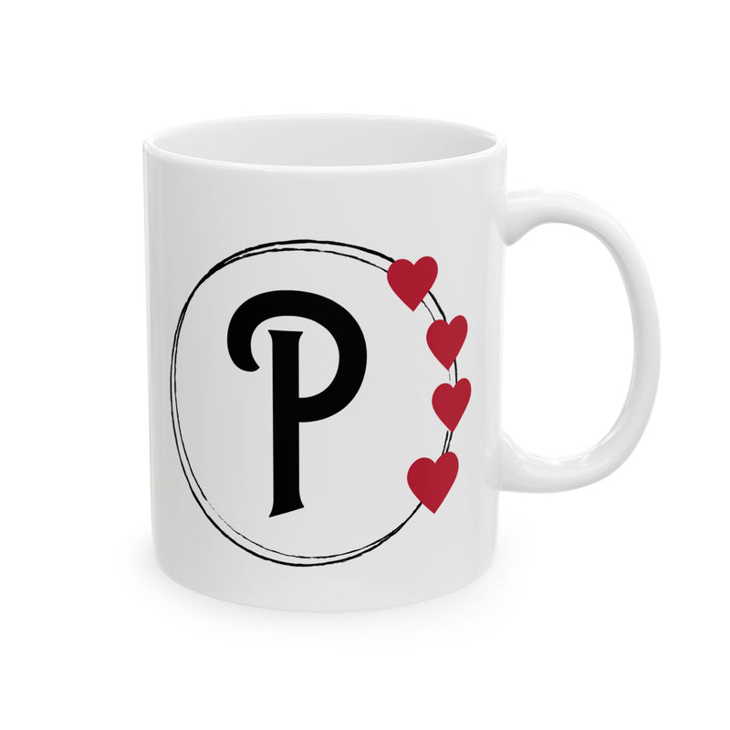 Letter "P" Monogram Heart Design Coffee Mug