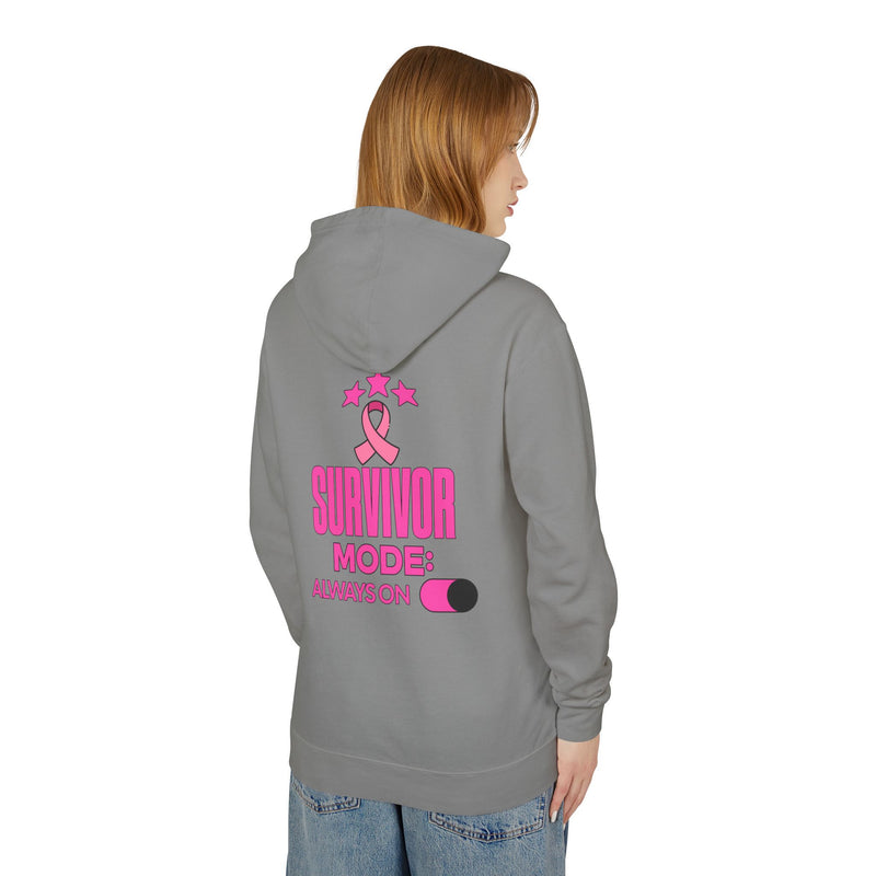 Survivor Mode: Always On - Breast Cancer Survivor Lightweight Hooded Sweatshirt