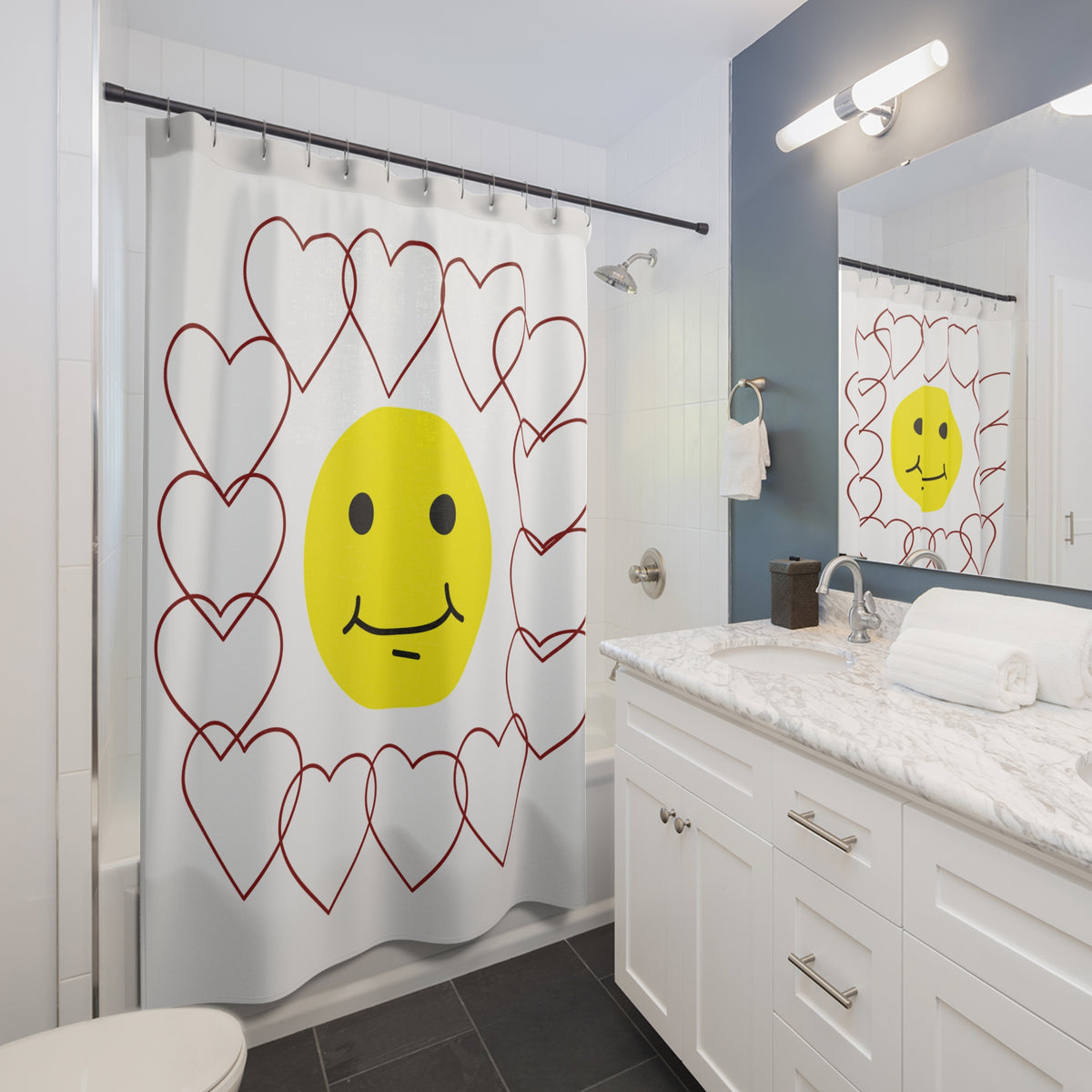 Smiley Face Heart Shower Curtain