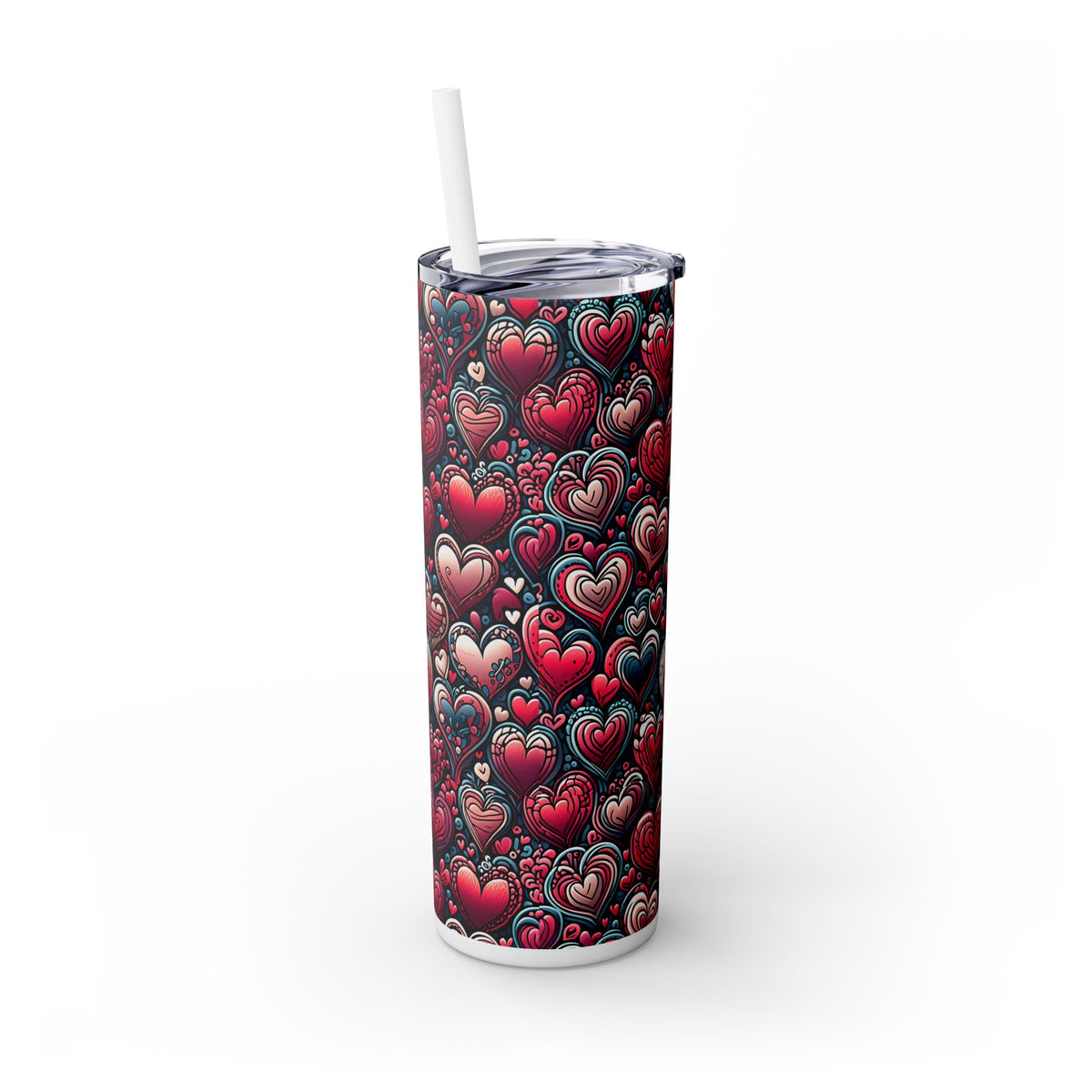Decorative Heart Pattern - Skinny Tumbler with Straw, 20oz