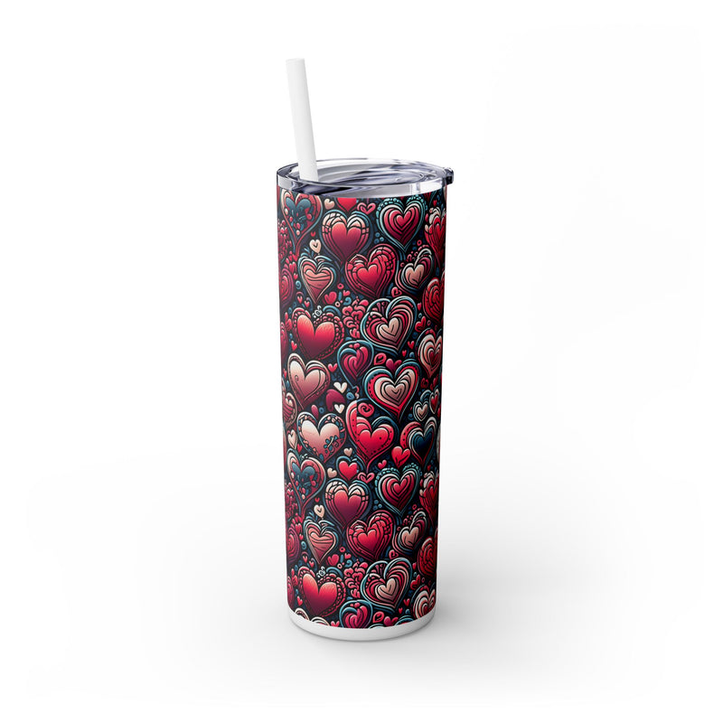 Decorative Heart Pattern - Skinny Tumbler with Straw, 20oz