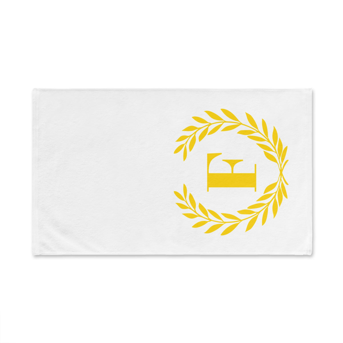 Elegant letter "F" Gold Laurel Monogram White Hand Towel