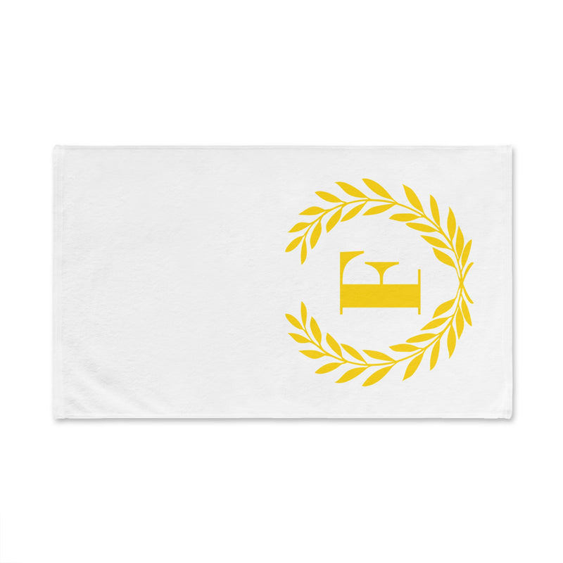 Elegant letter "F" Gold Laurel Monogram White Hand Towel