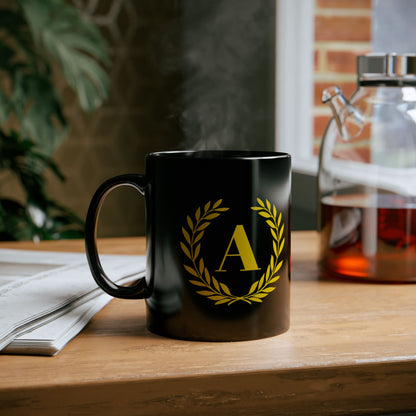 Elegant Letter "A" Laurel Monogram Black Coffee Mug