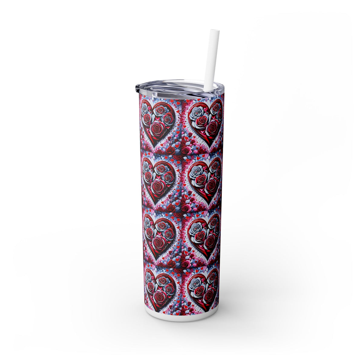 Rose Heart Pattern - Skinny Tumbler with Straw, 20oz