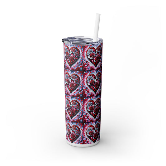 Rose Heart Pattern - Skinny Tumbler with Straw, 20oz