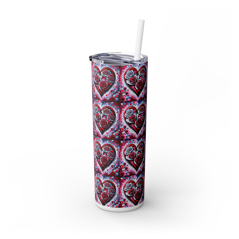 Rose Heart Pattern - Skinny Tumbler with Straw, 20oz