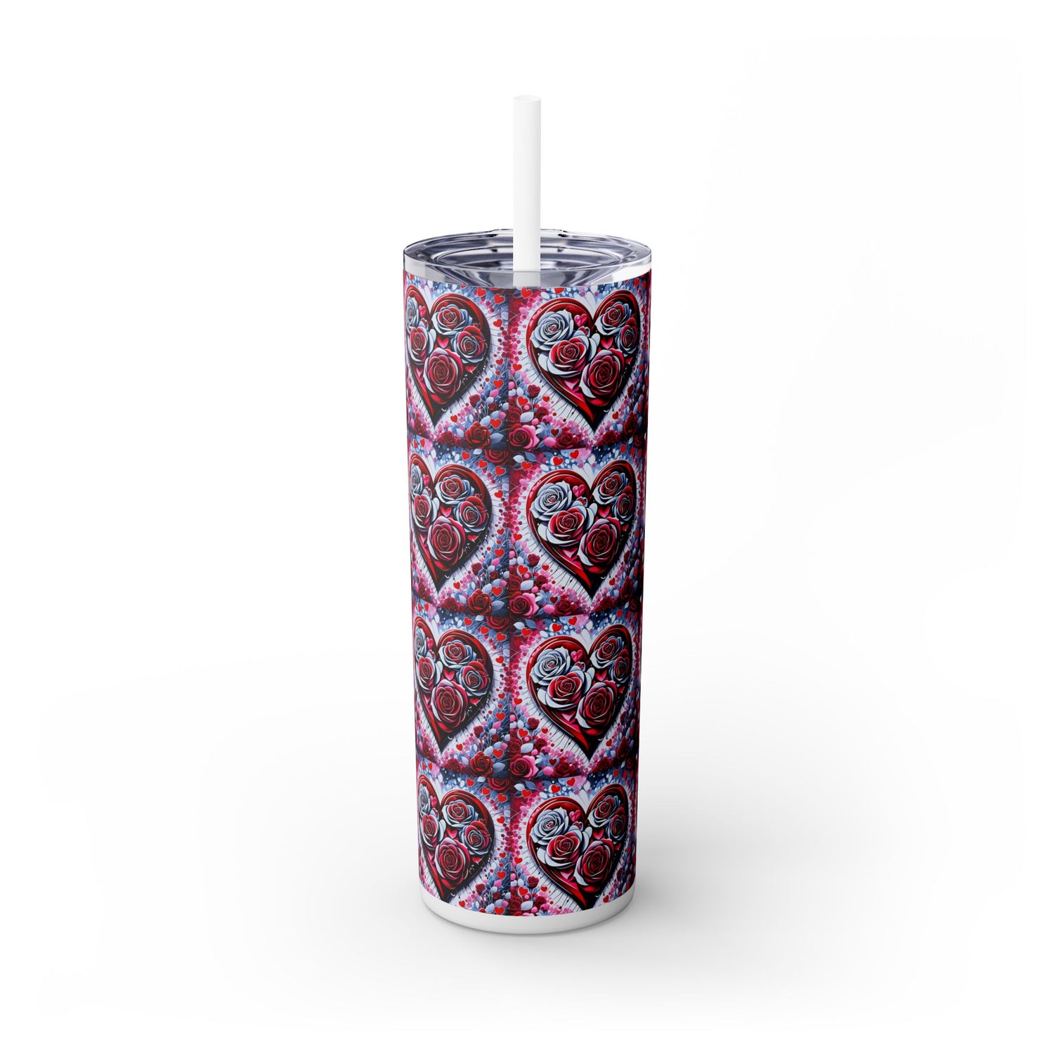Rose Heart Pattern - Skinny Tumbler with Straw, 20oz