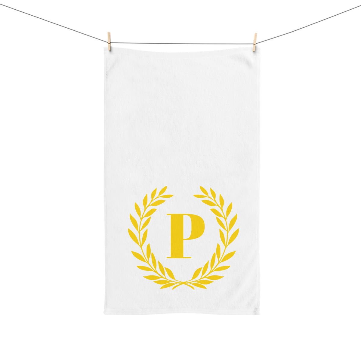 Elegant letter "P" Gold Laurel Monogram White Hand Towel