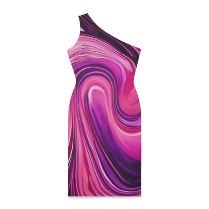 Pink and Purple Marble Swirl Shoulder Dress