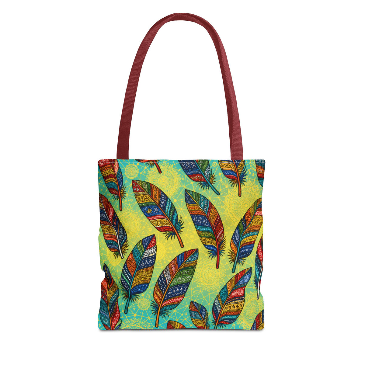 Boho Feather Pattern Tote Bag – Colorful Tribal Feathers All-Over Print