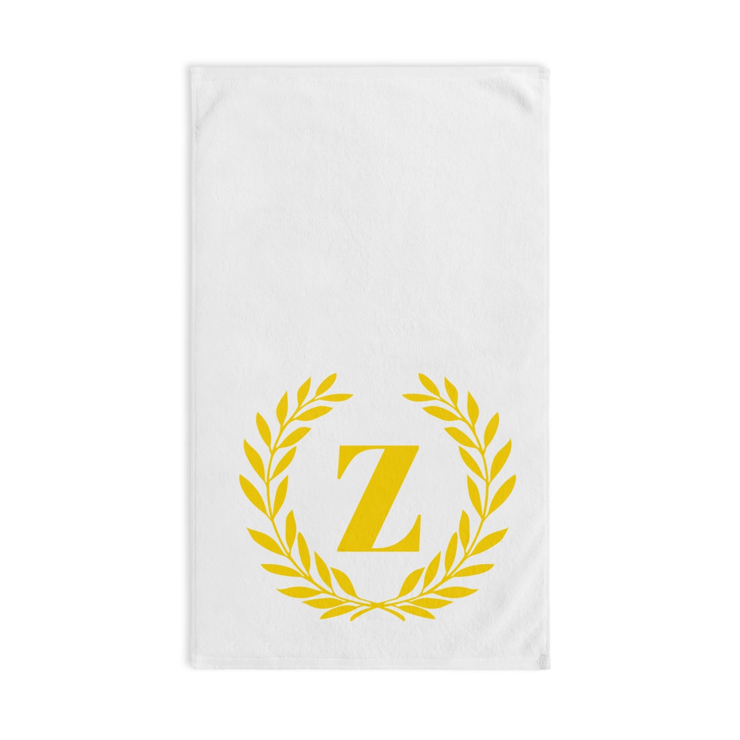 Elegant letter "Z" Gold Laurel Monogram White Hand Towel