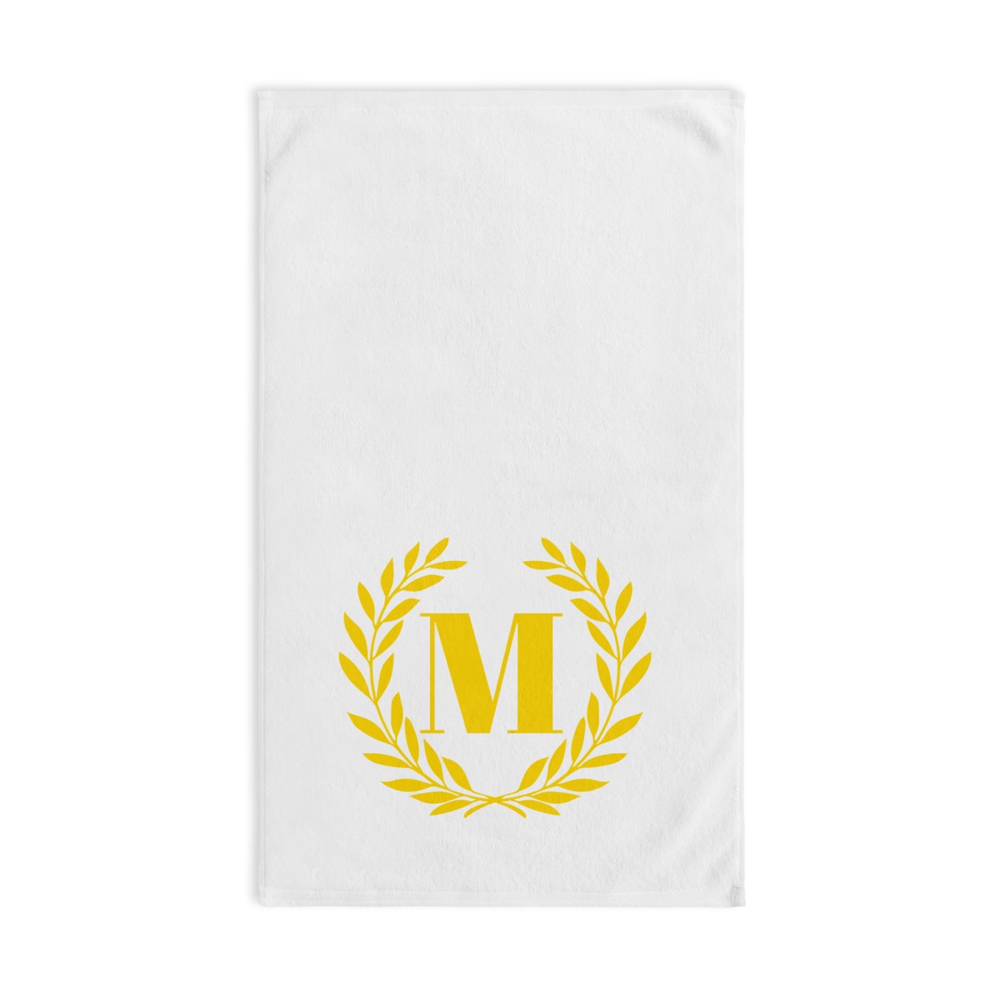 Elegant letter "M" Gold Laurel Monogram White Hand Towel