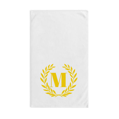 Elegant letter "M" Gold Laurel Monogram White Hand Towel