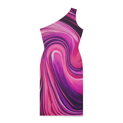 Pink and Purple Marble Swirl Shoulder Dress