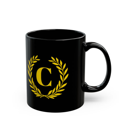 Elegant Letter "C" Laurel Monogram Black Coffee Mug