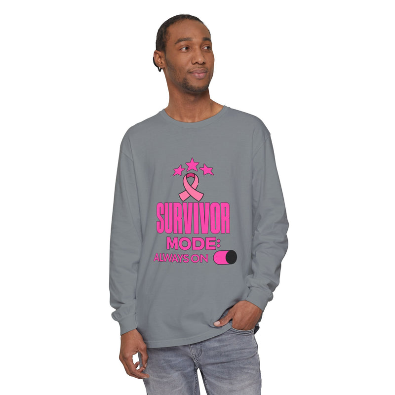 Survivor Mode: Always On - Breast Cancer Survivor Long Sleeve T-Shirt