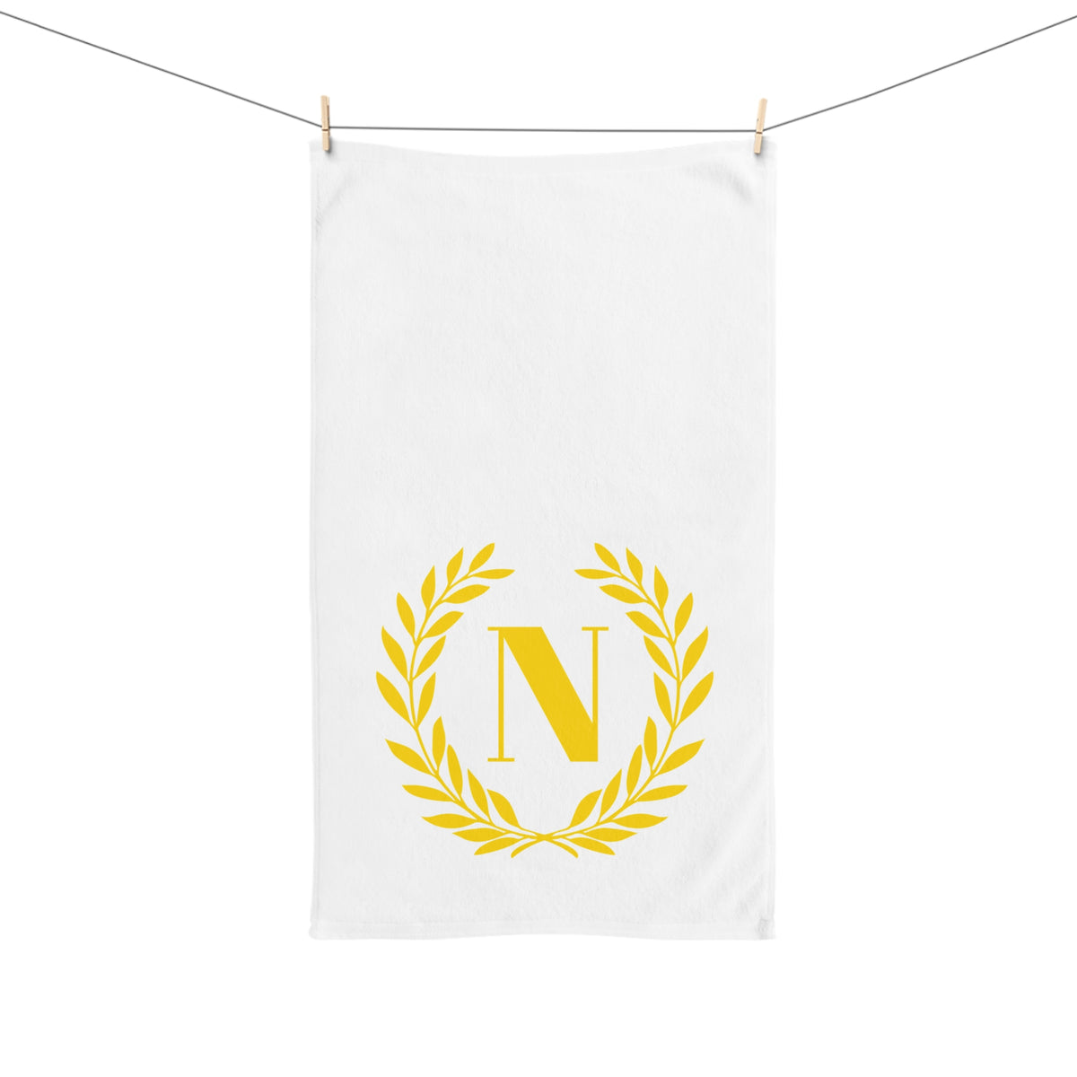 Elegant letter "N" Gold Laurel Monogram White Hand Towel
