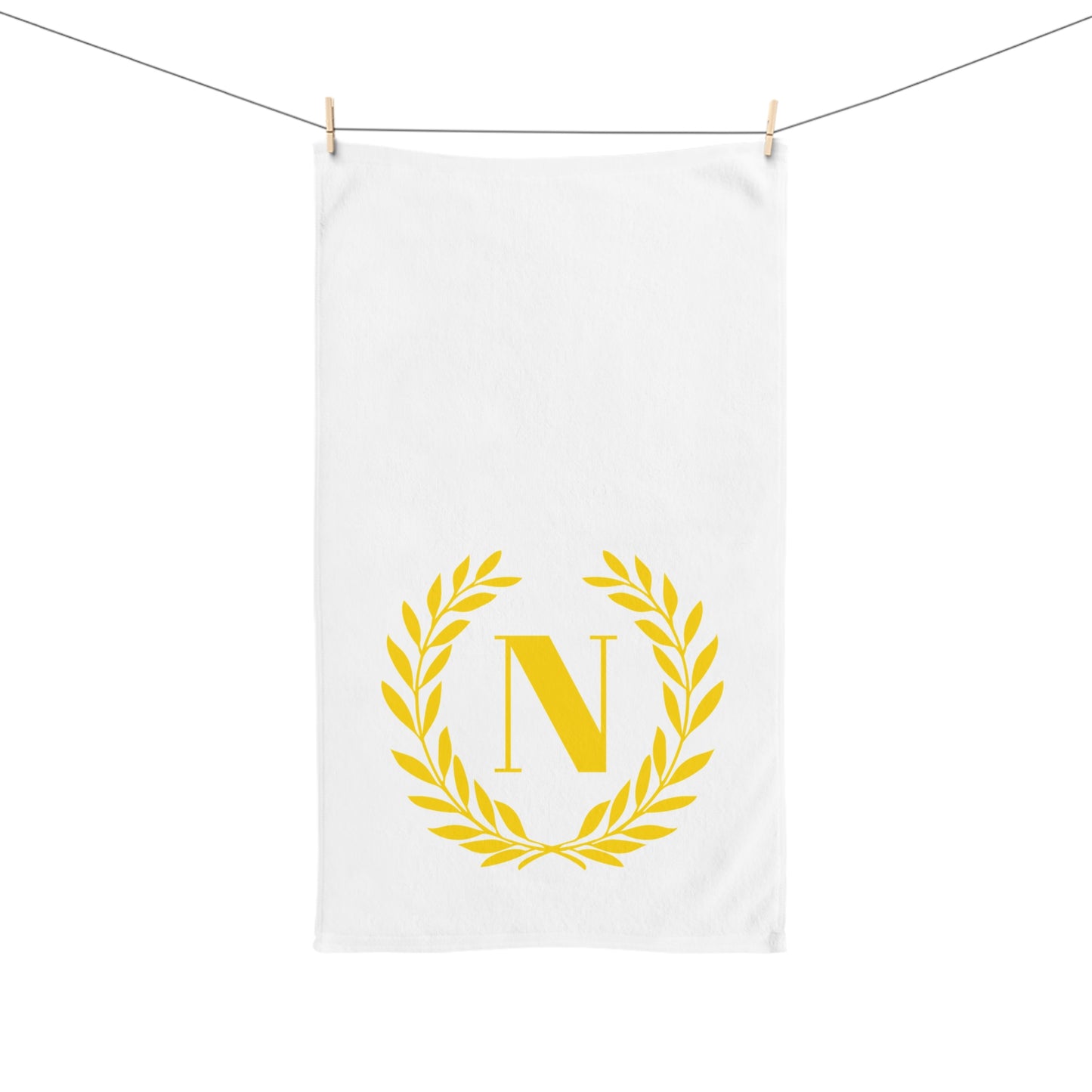 Elegant letter "N" Gold Laurel Monogram White Hand Towel