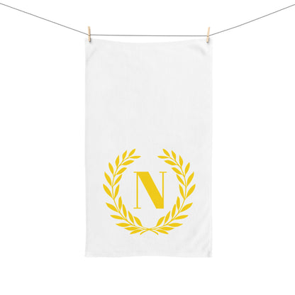 Elegant letter "N" Gold Laurel Monogram White Hand Towel
