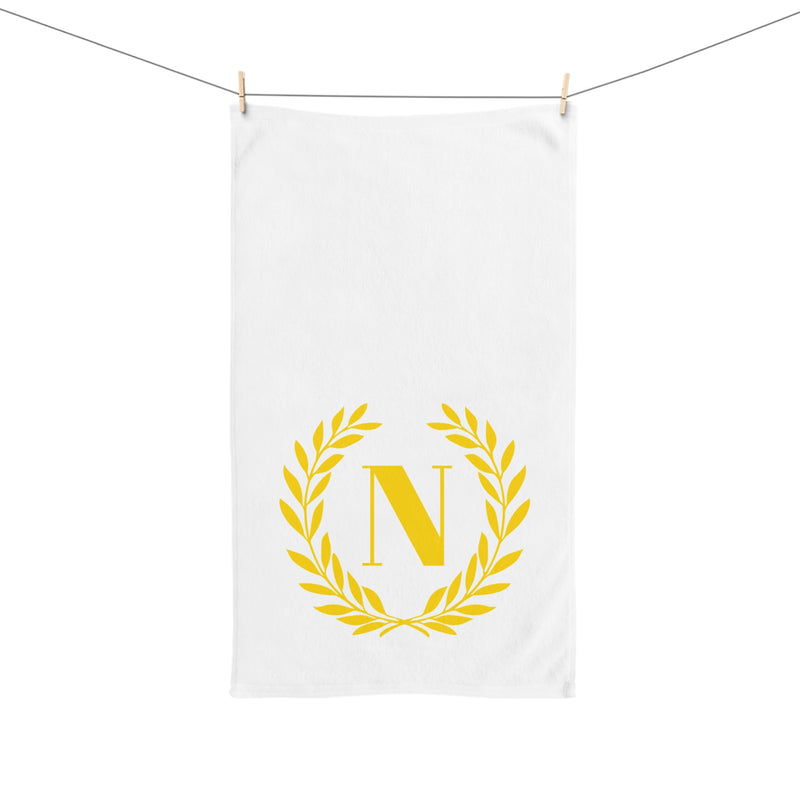Elegant letter "N" Gold Laurel Monogram White Hand Towel