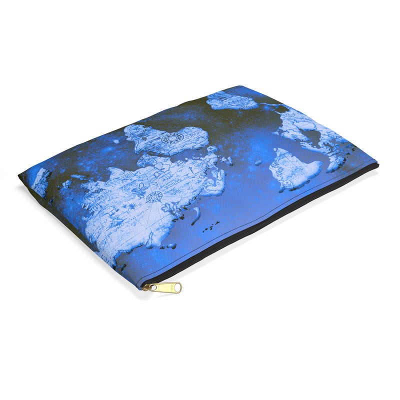 Blue World Map Accessory Pouch