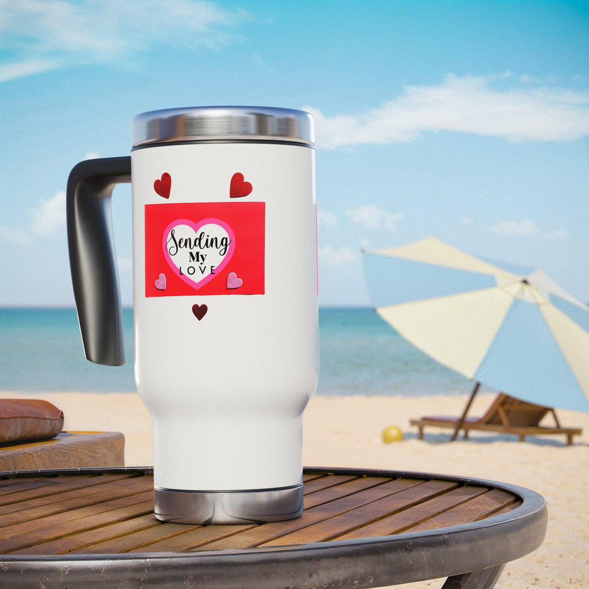 Sending My Love -  Stainless Steel Travel Mug with Handle, 14oz