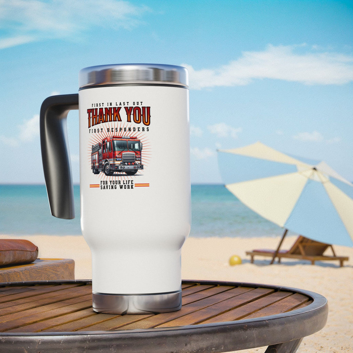 Thank You First Responders Stainless Steel Travel Mug with Handle, 14oz