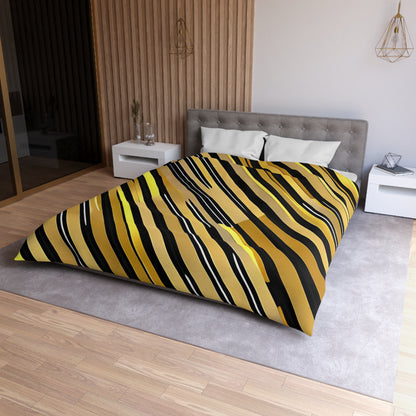 Gold and Black Stripes Microfiber Duvet Cover