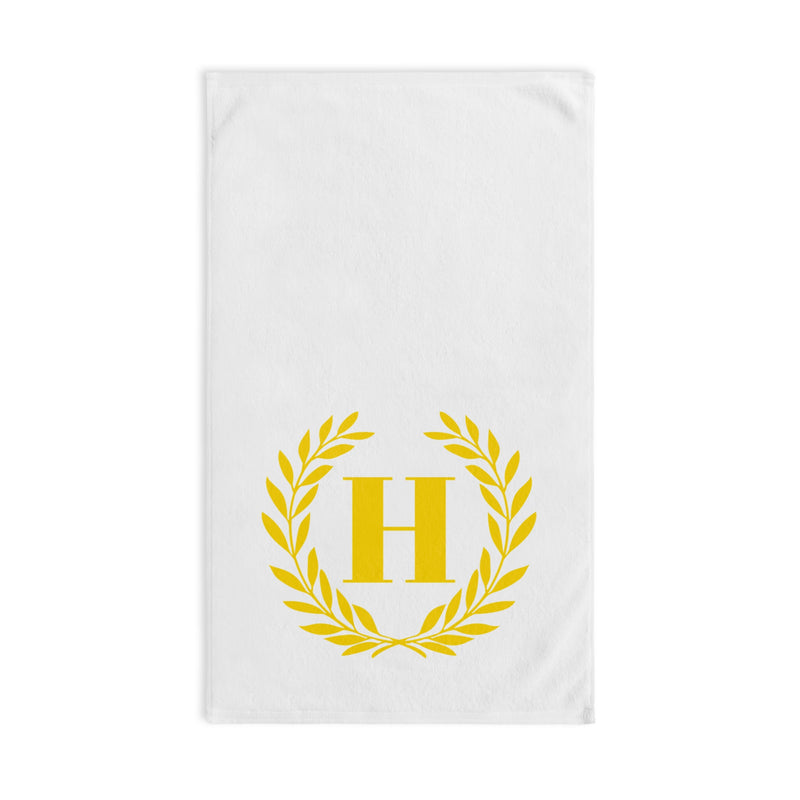 Elegant letter "H" Gold Laurel Monogram White Hand Towel