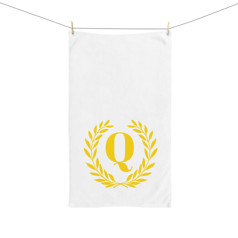 Elegant letter "Q" Gold Laurel Monogram White Hand Towel