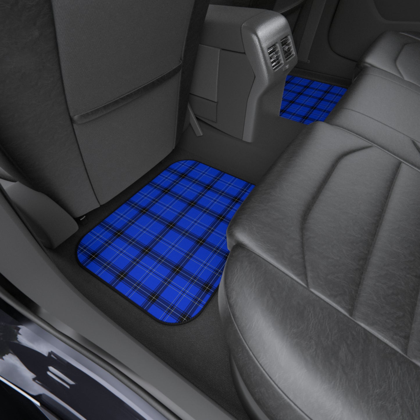 Blue Plaid Pattern Car Mats (2x Rear)