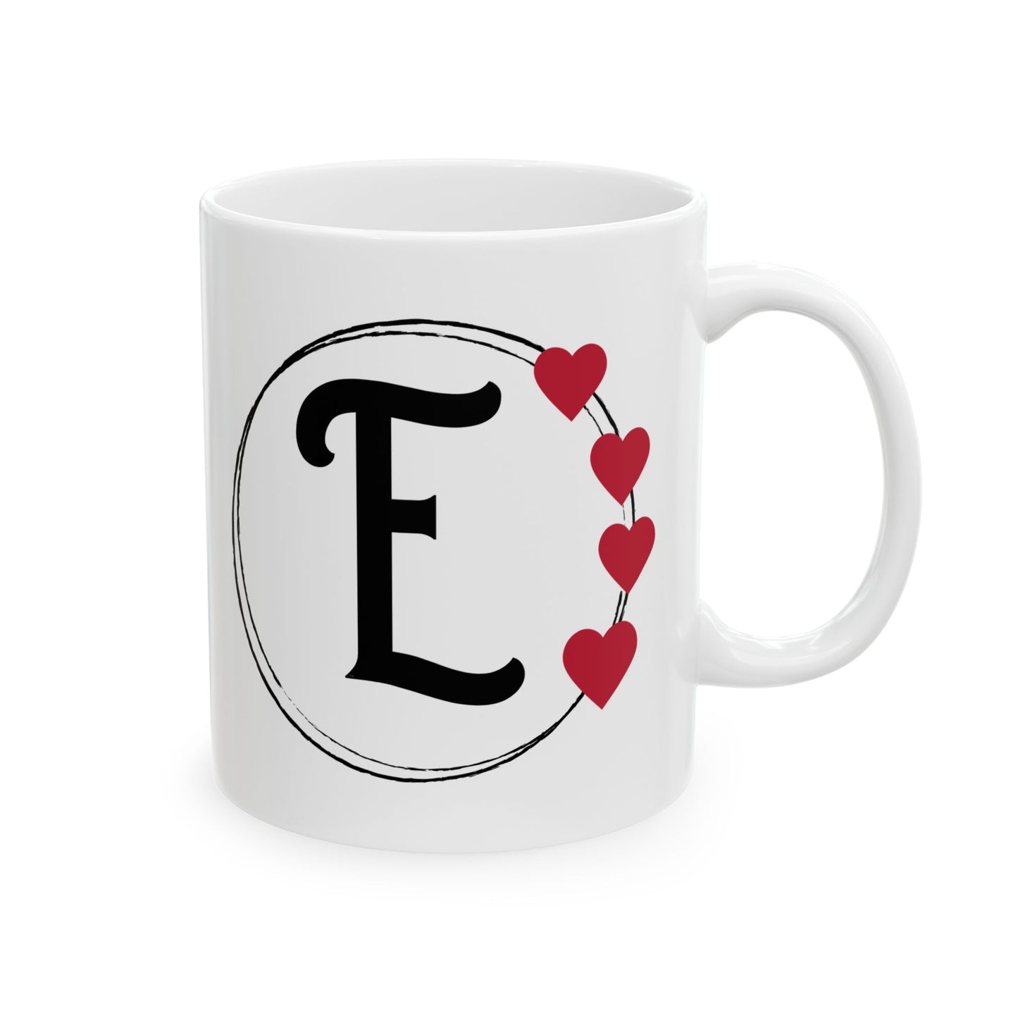 Letter "E" Monogram Heart Design Coffee Mug