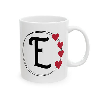 Letter "E" Monogram Heart Design Coffee Mug