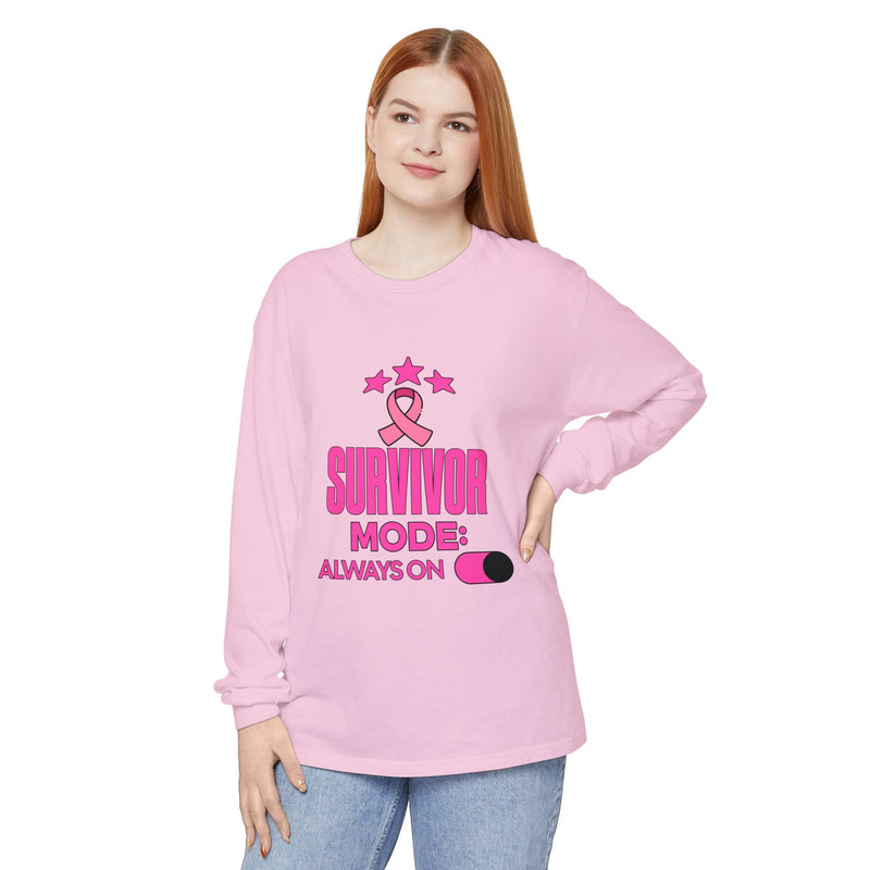 Survivor Mode: Always On - Breast Cancer Survivor Long Sleeve T-Shirt