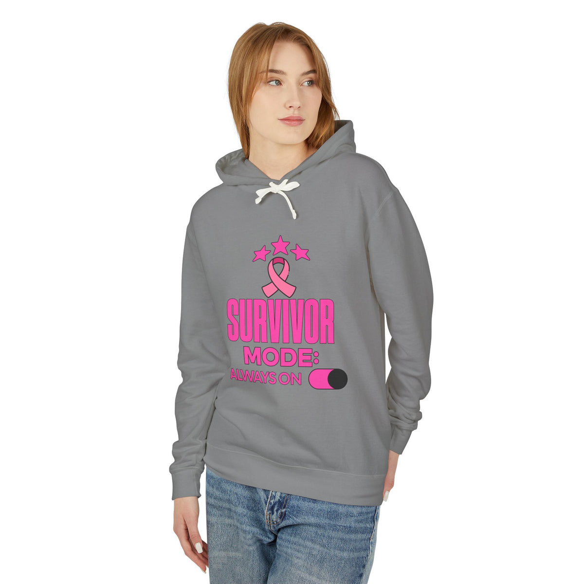 Survivor Mode: Always On - Breast Cancer Survivor Lightweight Hooded Sweatshirt