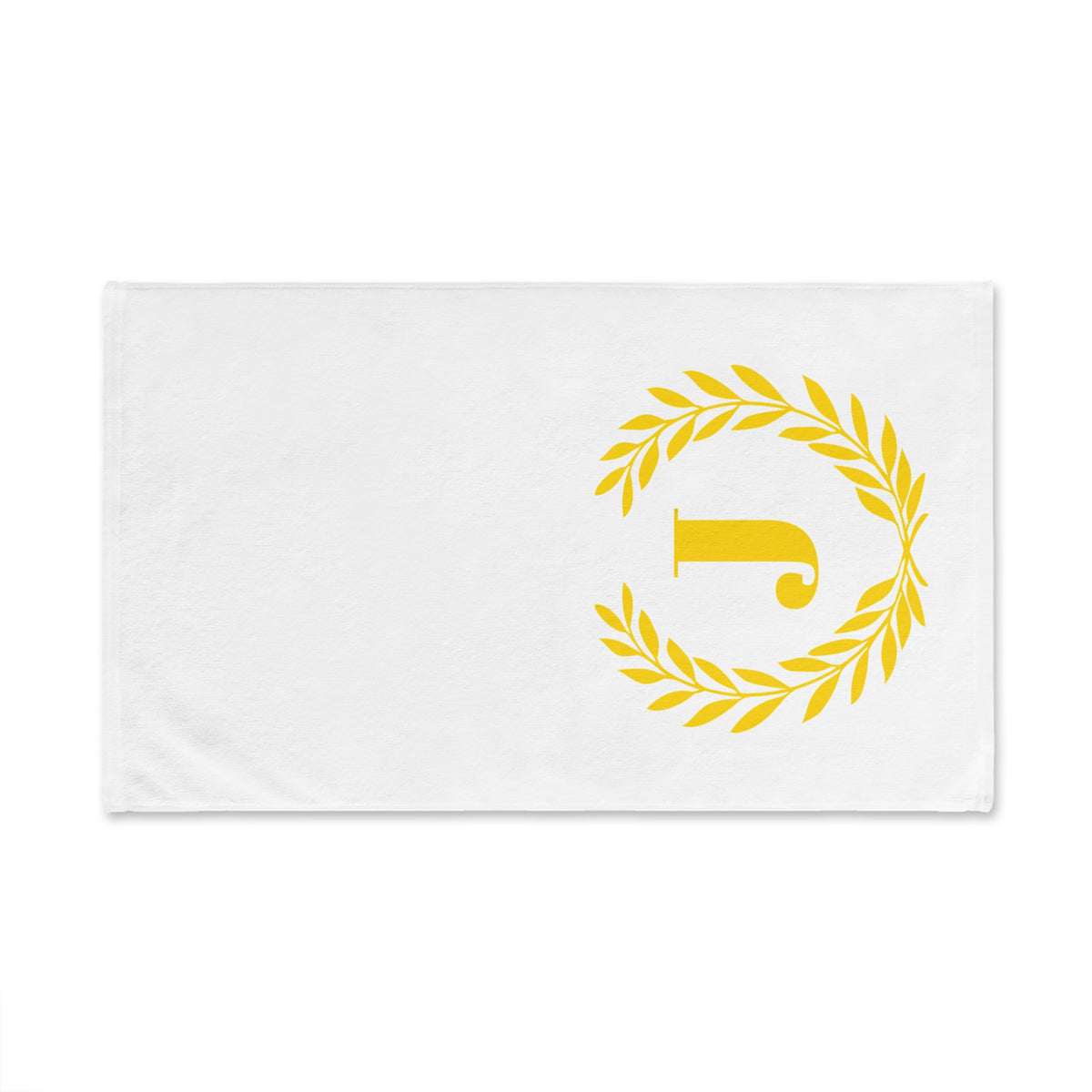 Elegant letter "J" Gold Laurel Monogram White Hand Towel