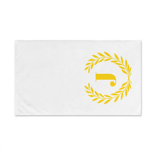 Elegant letter "J" Gold Laurel Monogram White Hand Towel