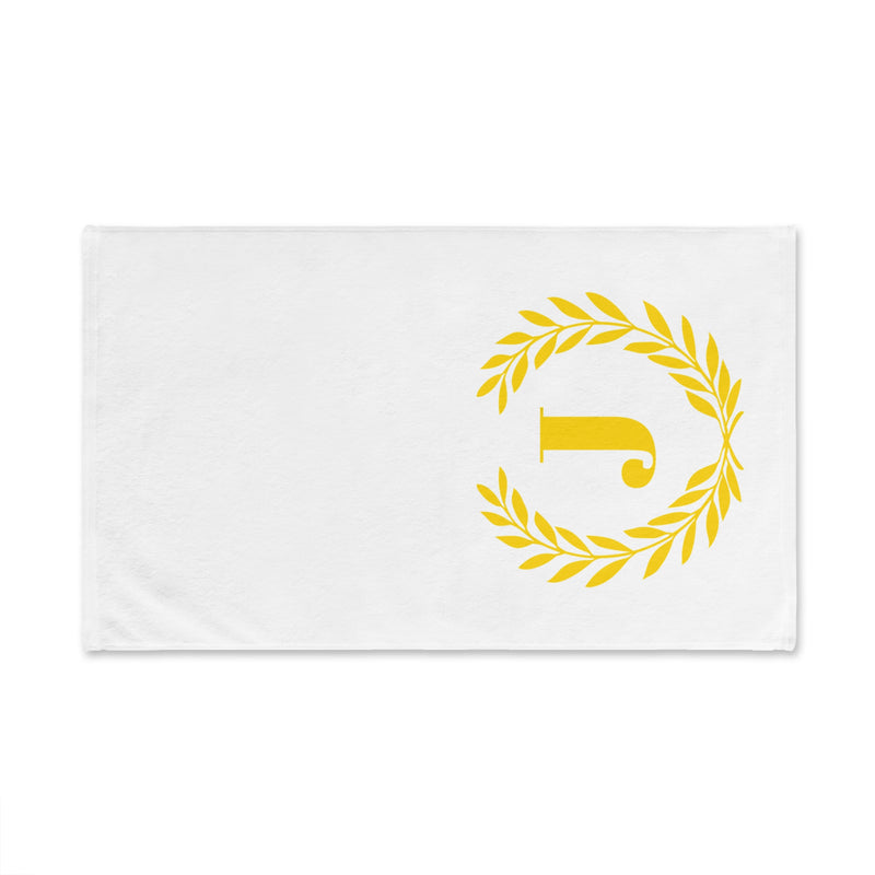 Elegant letter "J" Gold Laurel Monogram White Hand Towel