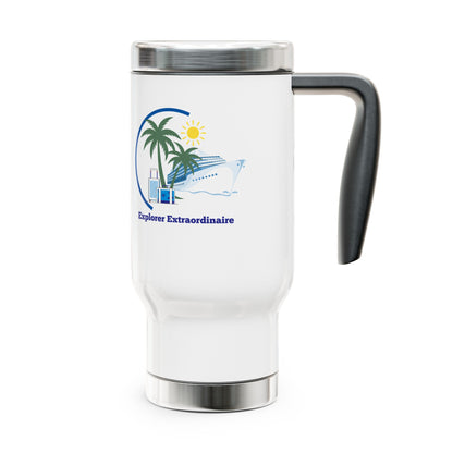 Explorer Extraordinaire Stainless Steel Travel Mug with Handle, 14oz - Blue Luggage