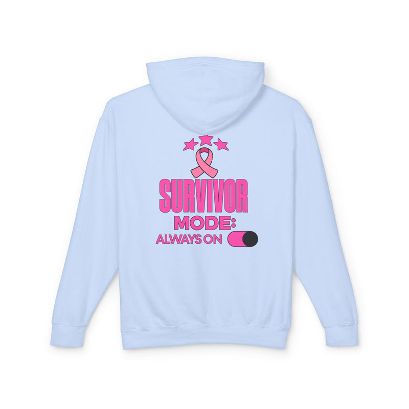 Survivor Mode: Always On - Breast Cancer Survivor Lightweight Hooded Sweatshirt