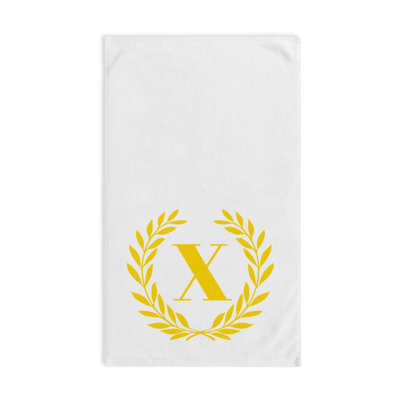 Elegant letter "X" Gold Laurel Monogram White Hand Towel