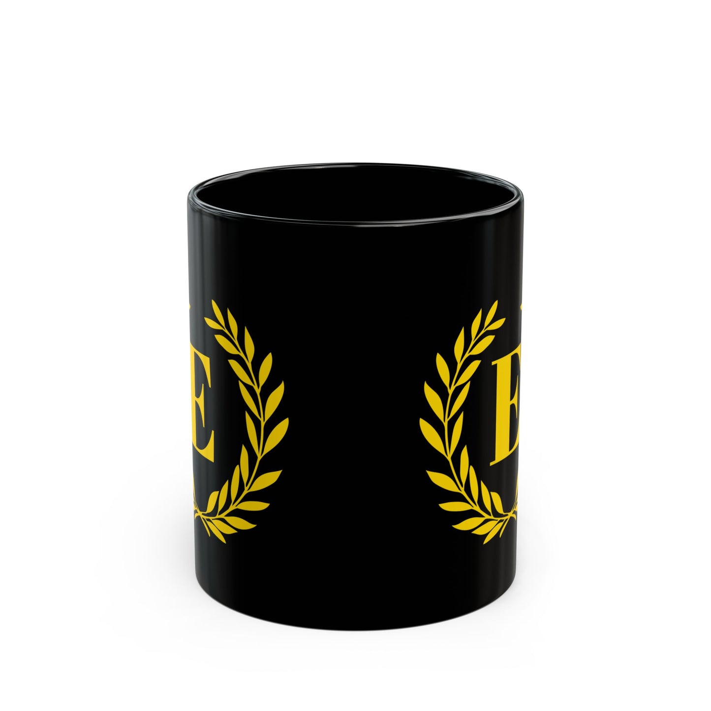 Elegant Letter "E" Laurel Monogram Black Coffee Mug